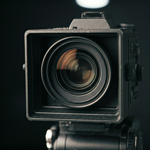 Close-up of professional cinema camera lens focus during a corporate video shoot